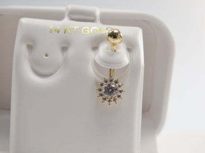 14k Real Solid Yellow Gold Flower Belly Button Ring piercing