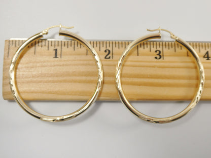 10k Real Solid Yellow Gold Diamond Cut Hoop Earring