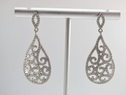 Real 925 Sterling Silver Micro Pave Setting 14k White Gold Color Finish Drop Earrings