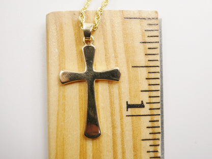 14k Real Solid Yellow Gold Super Polish Cross Pendent and Robe Necklace