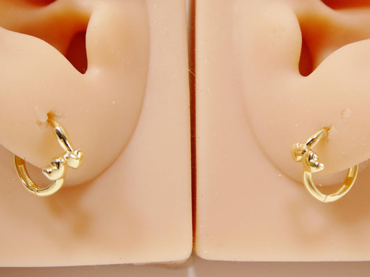 real 10k solid yellow gold double heart dropping huggie earring
