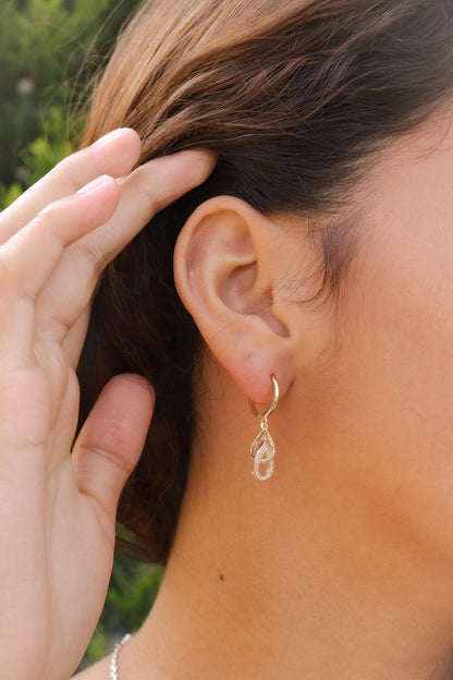 Real 10k Solid Yellow Gold Teardrop Hoop Huggie Earrings