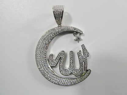 Real 925 Sterling Silver Large Muslim Allah Pendent Charm