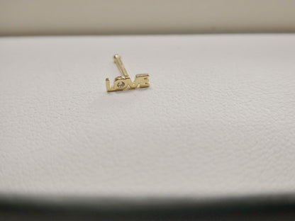14k Real Solid Yellow Gold Love Letters Stud Nose Ring