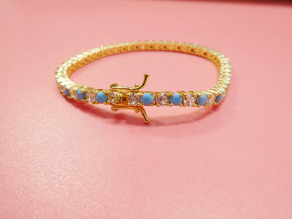 3mm 7 Inch Turquois Tennis Bracelet Real 925 Sterling Silver