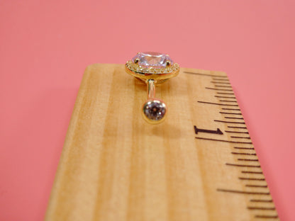14k Real Solid Yellow Gold Large Stone Belly Button Ring Piercing