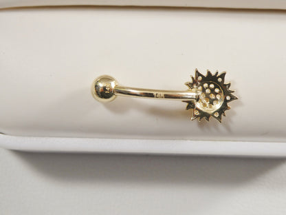 14k Real Solid Yellow Gold Sun Belly Button Ring Piercing
