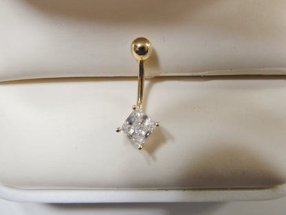 14k Real Solid Yellow Gold Square Stone Belly Button Ring Piercing