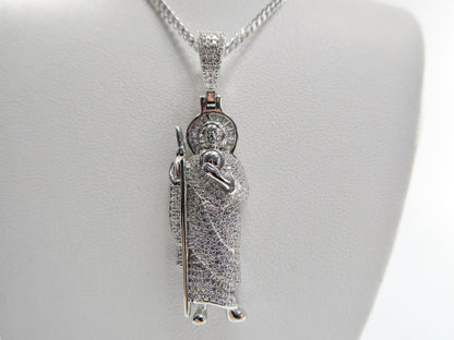 Real 925 Sterling Silver 18 Inch Curb Chain and Saint Jude Pendent Charm