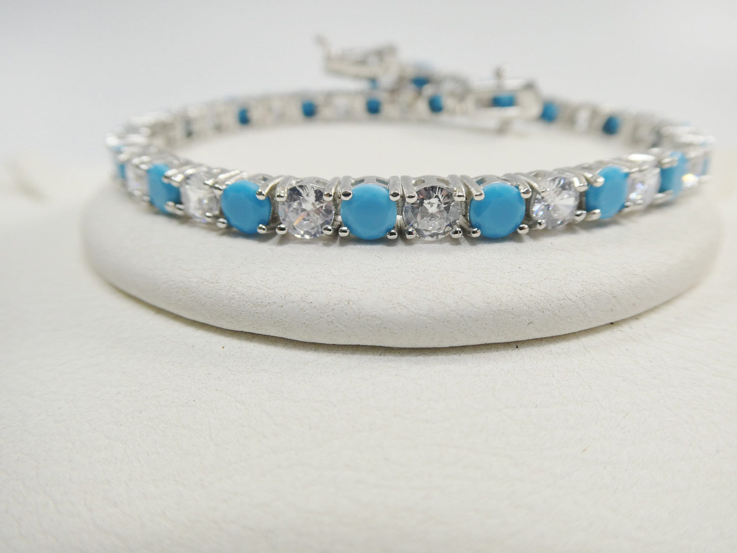 4mm 7 Inch turquoise tennis bracelet real 925 sterling silver