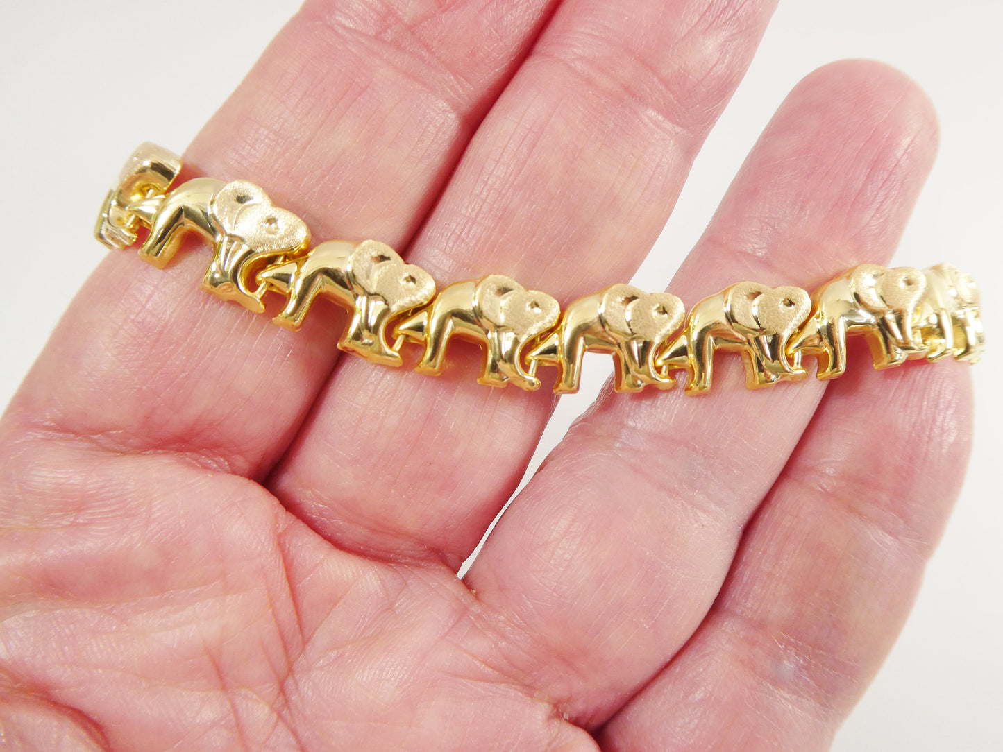 Sterling Silver Elephant Bracelet: 14k Gold Finish, Yellow Tone