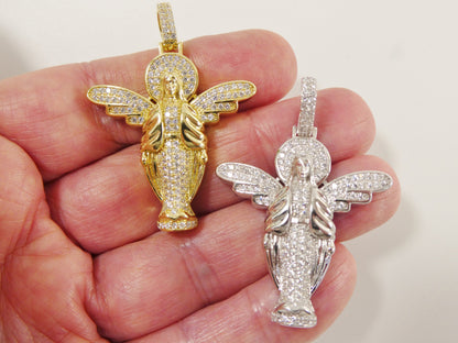 Real 925 Sterling Silver Large Angel Guardian Medallion Pendent