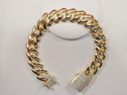 14MM Real 925 Sterling Silver 14k Yellow Gold Color Monaco Bracelet