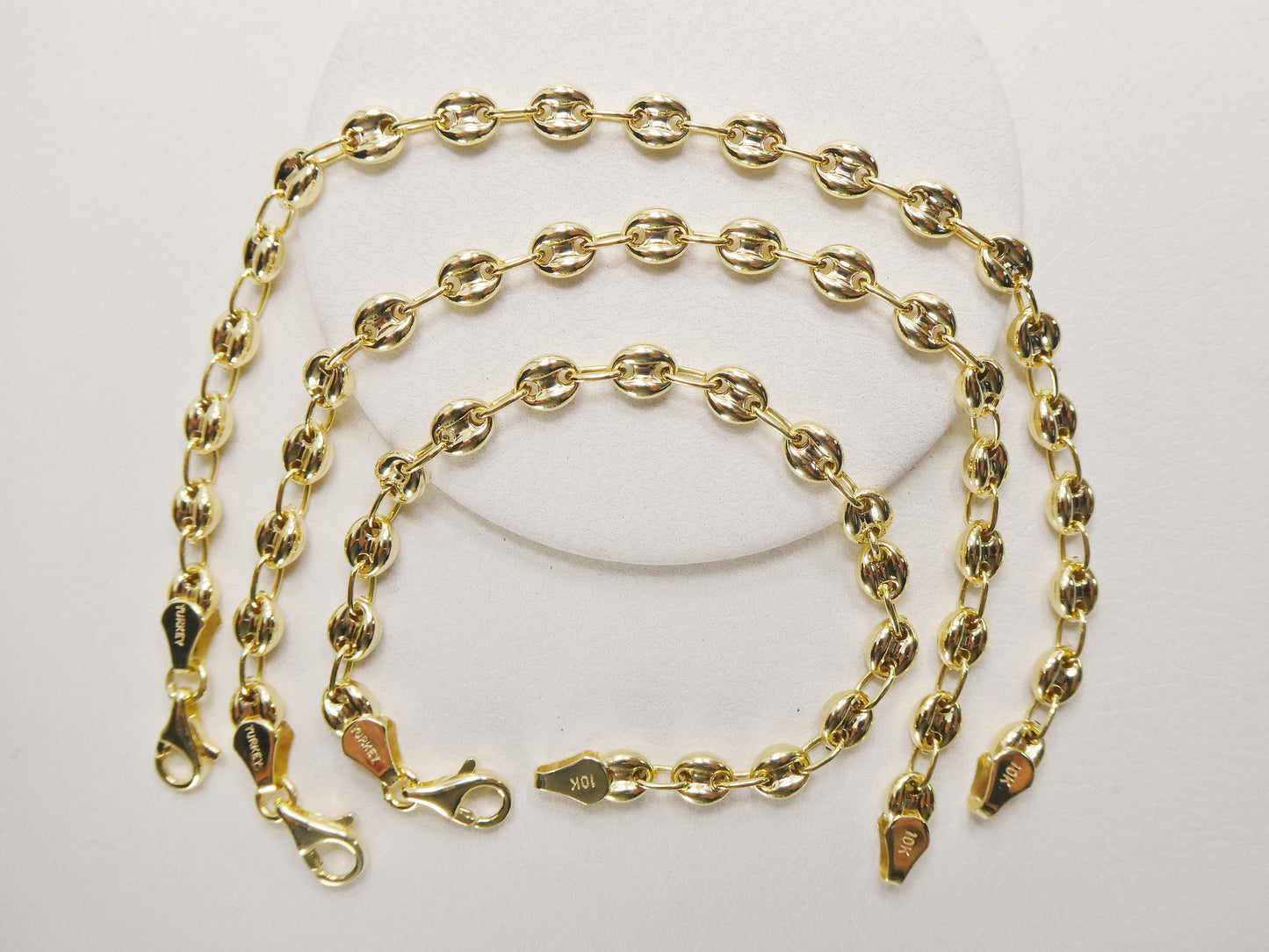 real 10k solid yellow gold 5.5/6/ 6.5 inch children/women puffed mariner bracelet