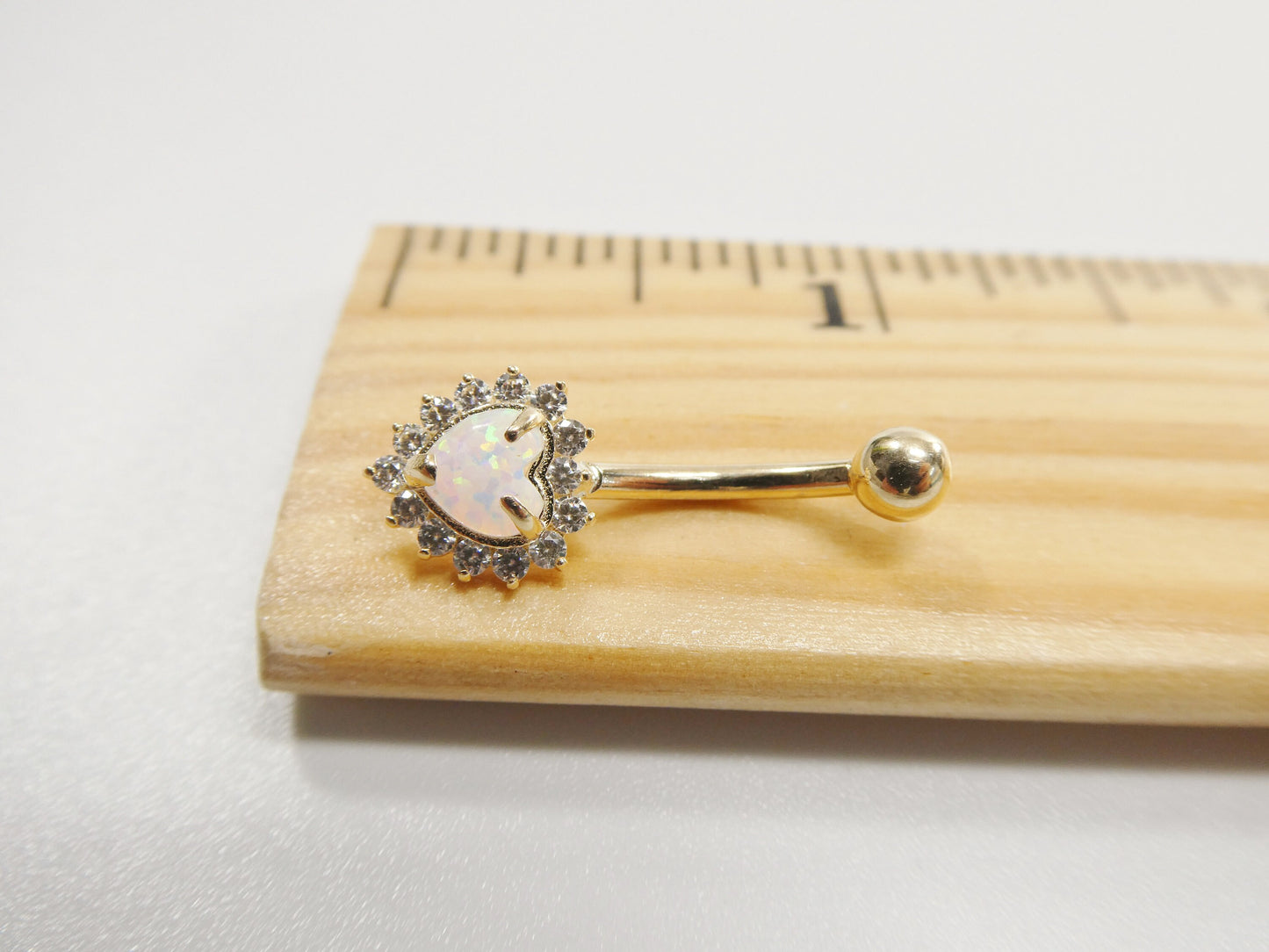 14k real solid yellow gold heart opal belly button ring piercing