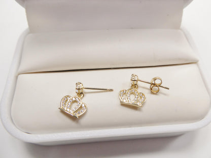 Real 10k Solid Yellow Gold Crown Push Post Earrings