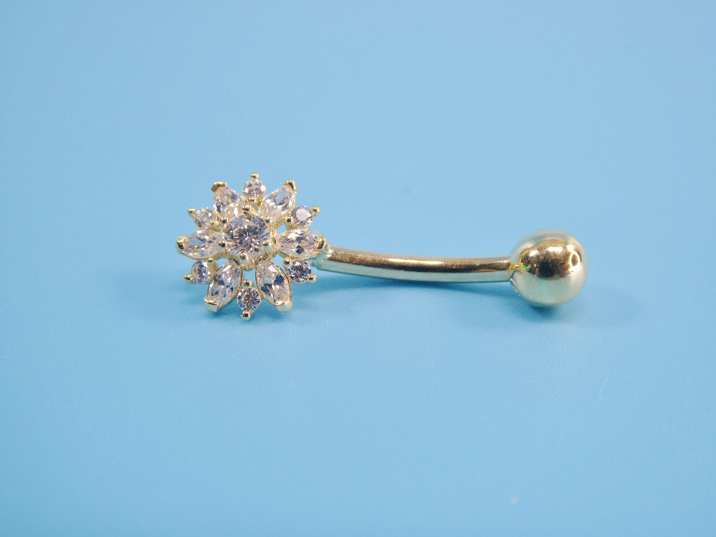 14k real solid yellow gold flower belly button ring piercing
