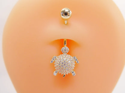 14k Real Solid Yellow Gold Turtle Belly Button Ring Piercing