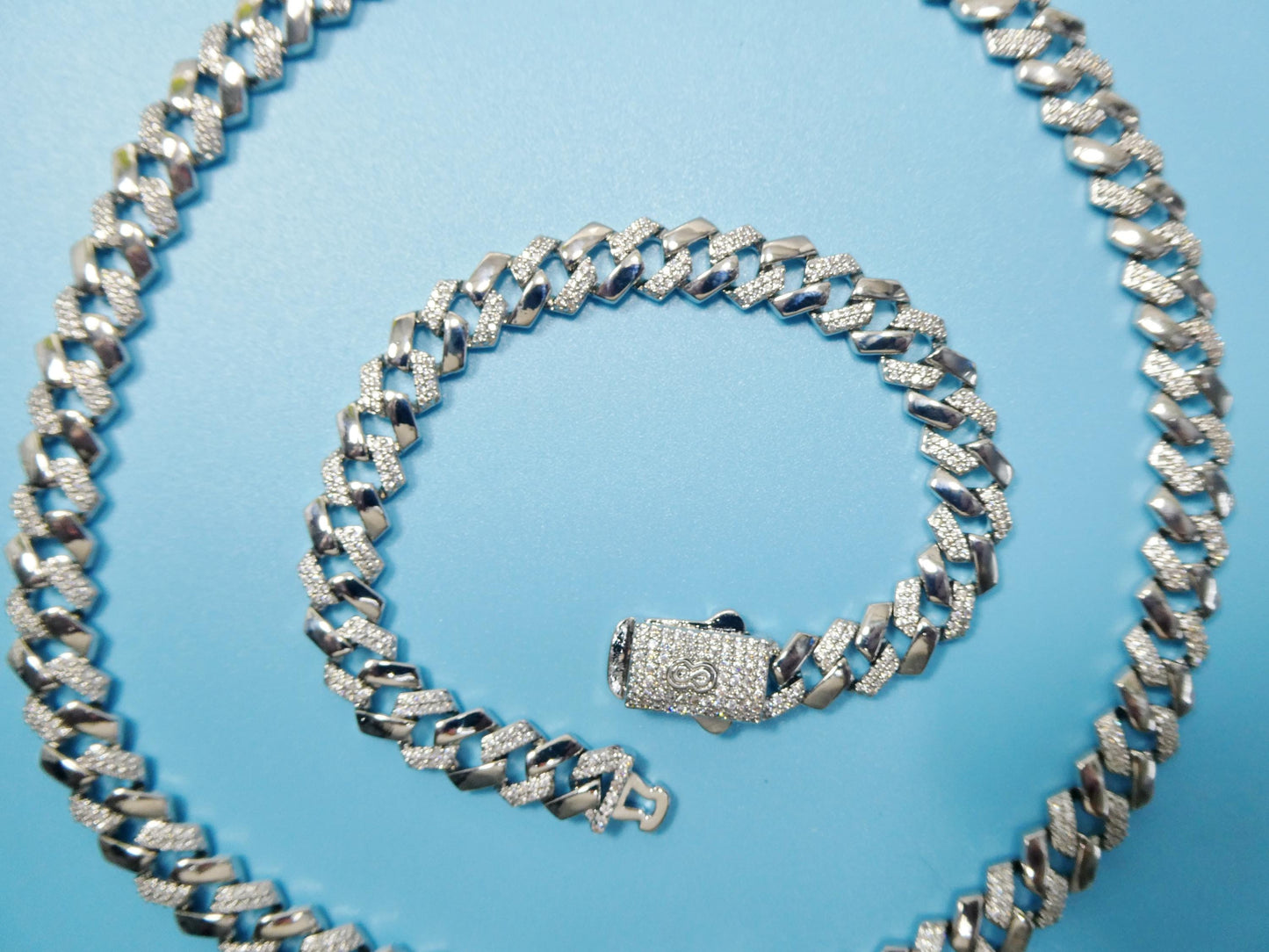 Monaco Cuban necklace brass rhodium plated 14k white gold filled 9mm