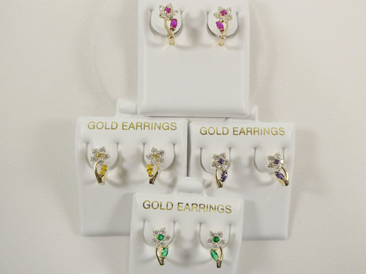 real 10k solid yellow gold birthstone color flower French back earring