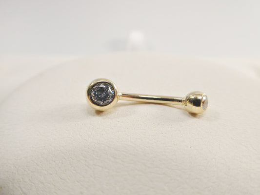 14k real solid yellow gold 5mm stone bezel setting belly button ring piercing