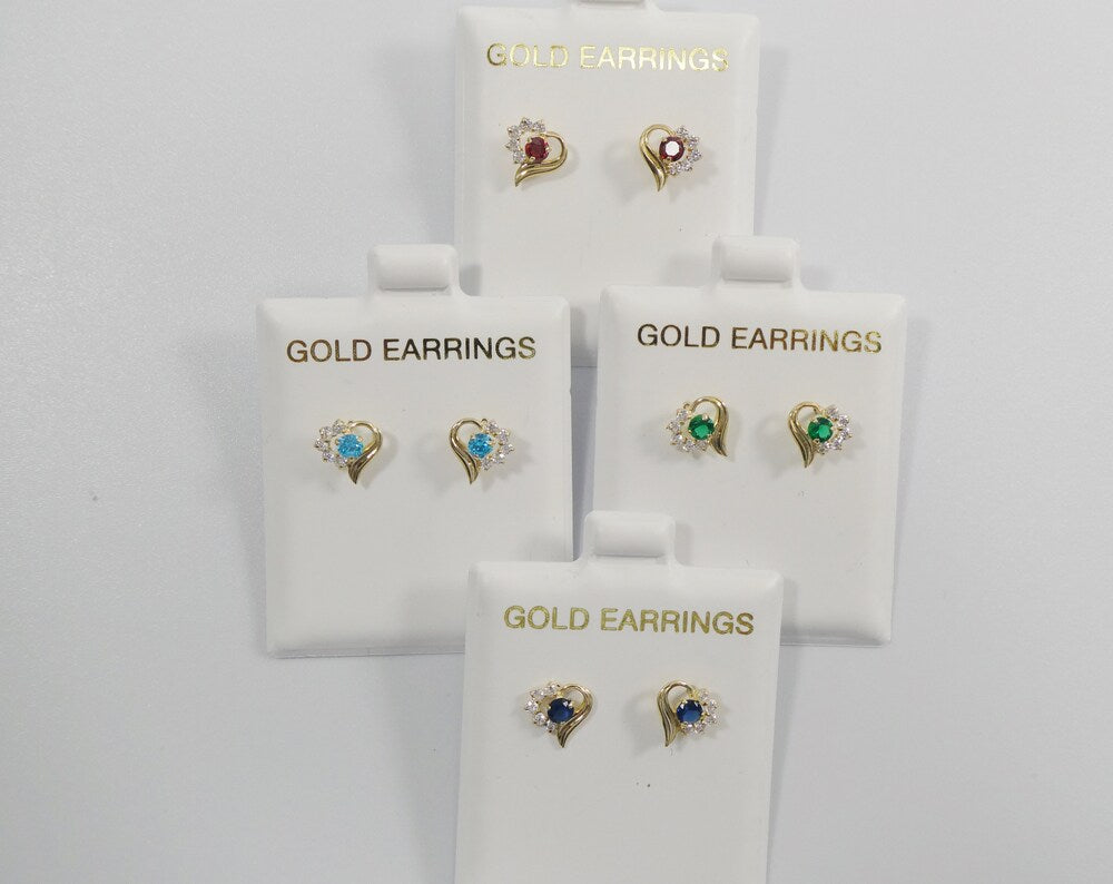 10k real solid yellow gold screw back children birth stone earrings heart shape