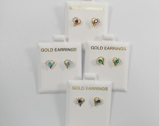 10k real solid yellow gold screw back children birth stone earrings heart shape