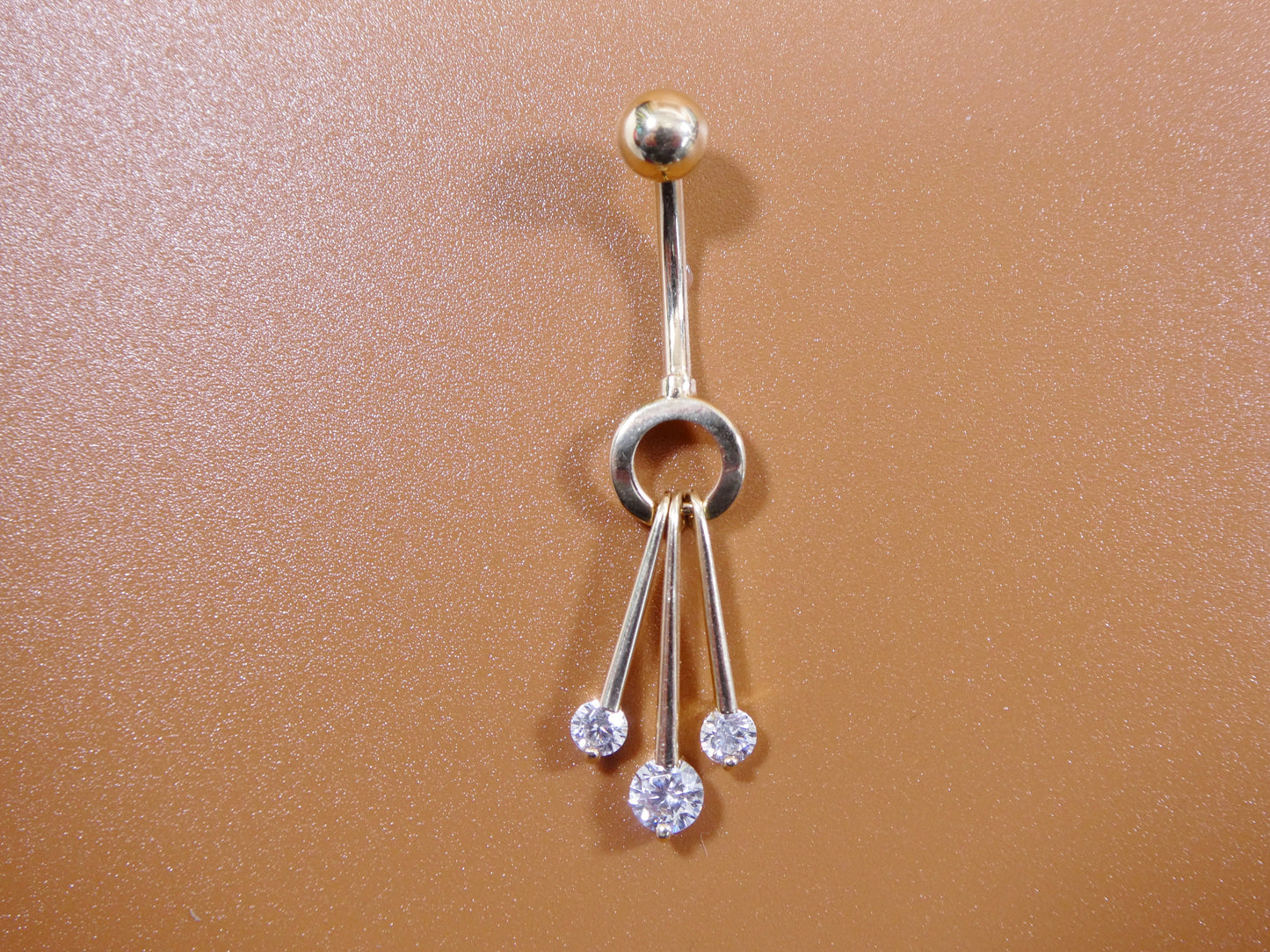 14k real solid yellow gold dangling  belly ring