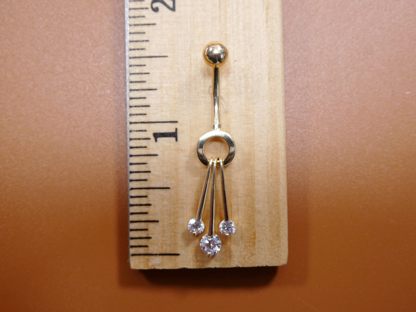 14k real solid yellow gold dangling  belly ring
