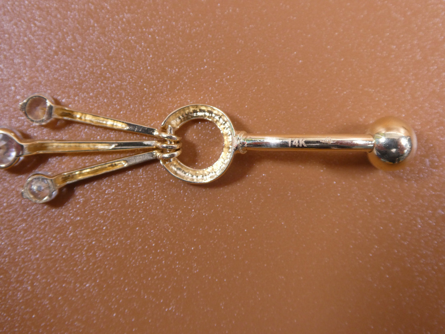 14k real solid yellow gold dangling  belly ring