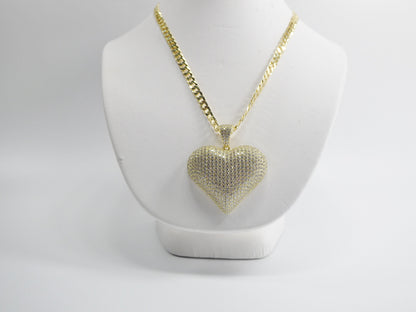 Gold Tone Heart Pendant Necklace: Sterling Silver Cuban Chain