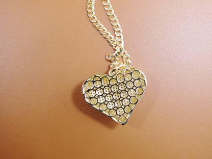 Gold Tone Heart Pendant Necklace: Sterling Silver Cuban Chain