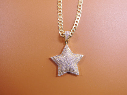 14k Gold Tone Star Pendant Necklace: Sterling Silver Cuban Chain
