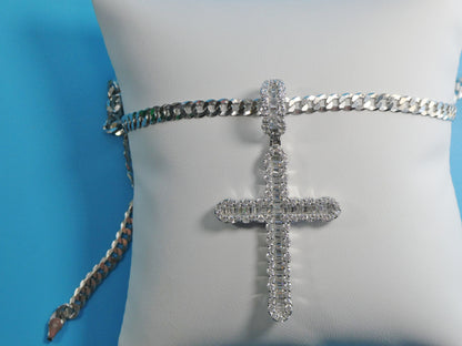 Sterling Silver Cross Pendant: 14k White Gold Tone Cuban Chain