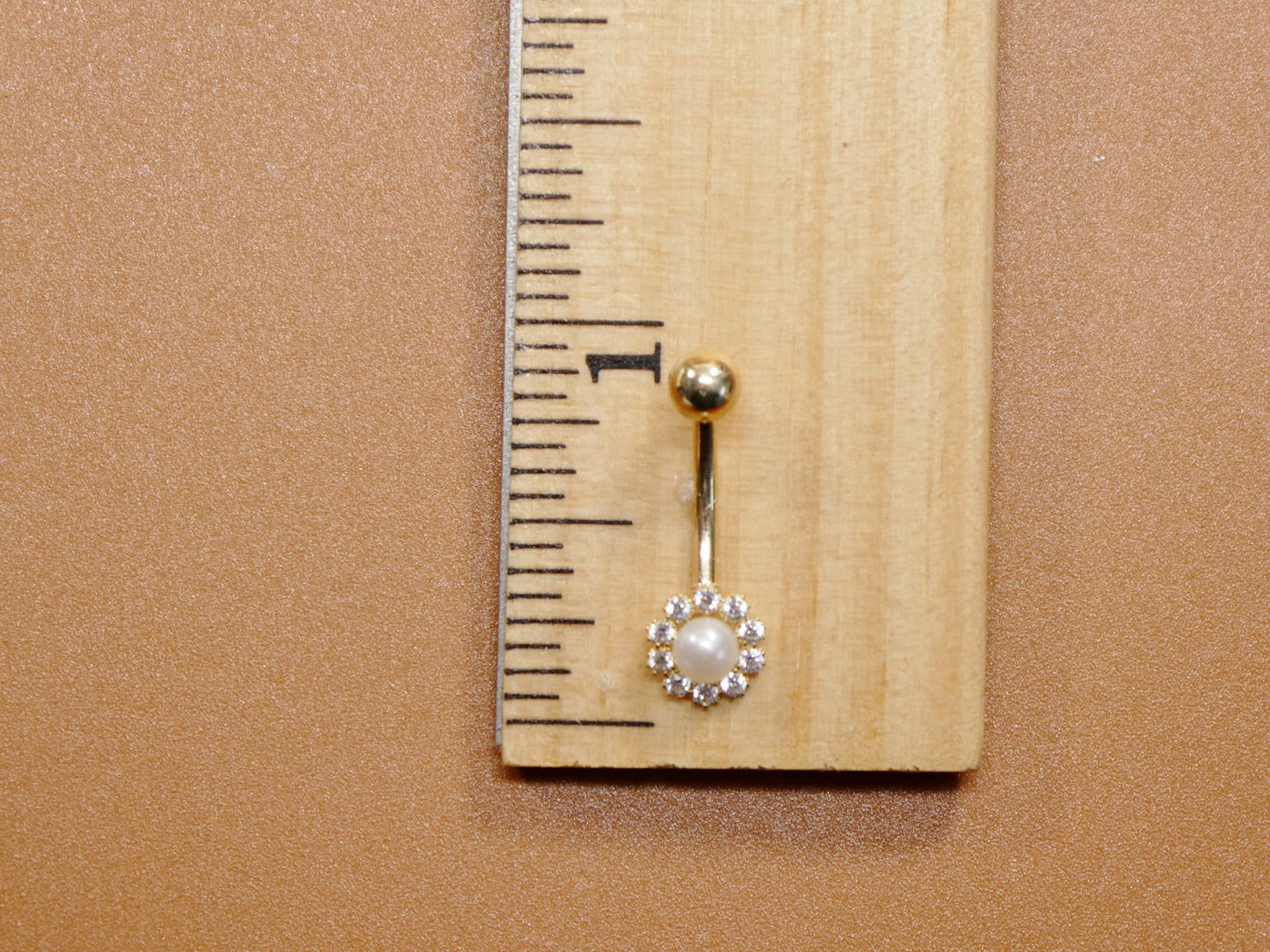14k real solid yellow gold freshwater pearl belly ring