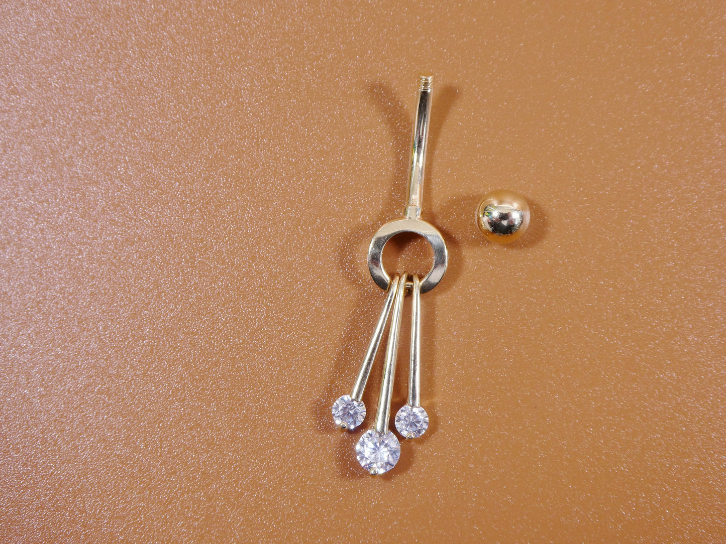 14k real solid yellow gold dangling  belly ring