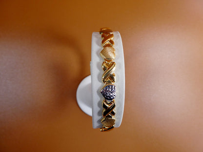 Sterling Silver XOXO Heart Bracelet: 14k Gold Finish