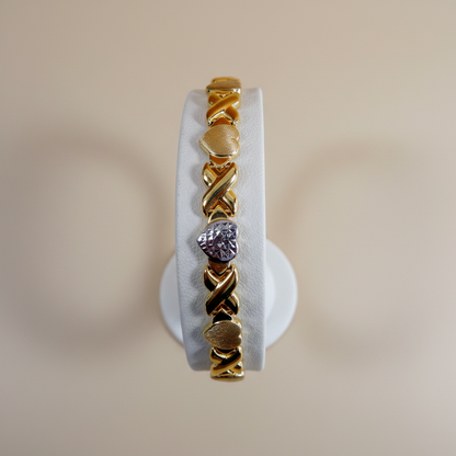Sterling Silver XOXO Heart Bracelet: 14k Gold Finish