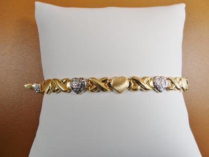 Sterling Silver XOXO Heart Bracelet: 14k Gold Finish