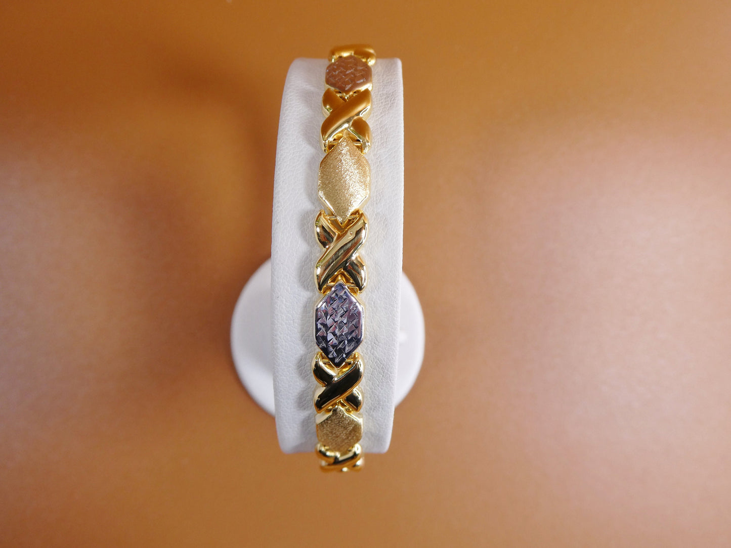 Two Tone XOXO Bracelet: 14k Yellow Gold Finish, Sterling Silver, 8 Inch