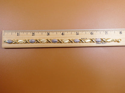 Two Tone XOXO Bracelet: 14k Yellow Gold Finish, Sterling Silver, 8 Inch
