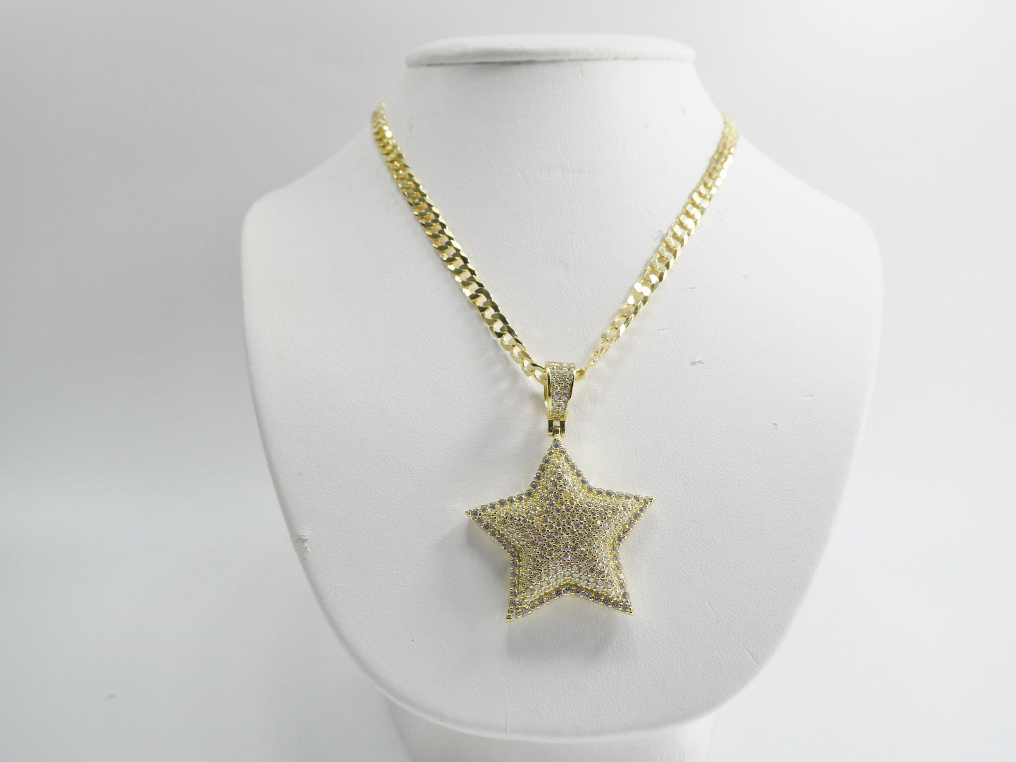14k Gold Tone Star Pendant Necklace: Sterling Silver Cuban Chain
