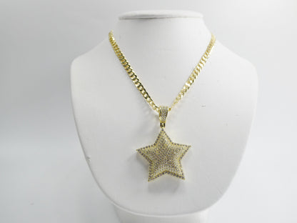 14k Gold Tone Star Pendant Necklace: Sterling Silver Cuban Chain