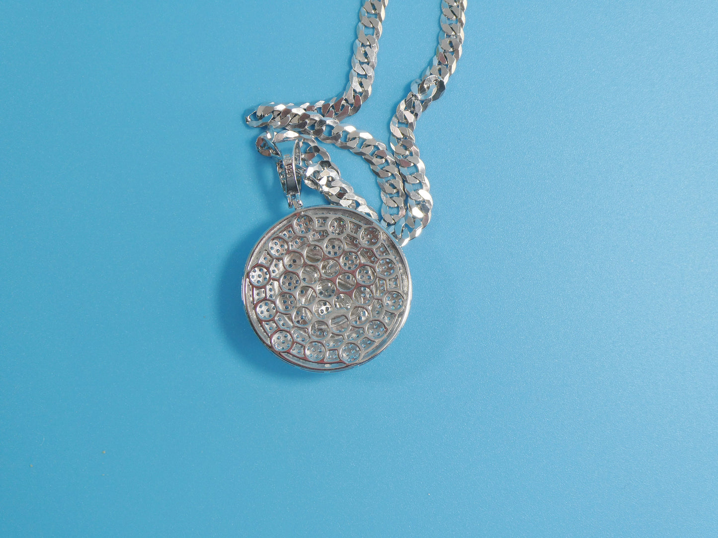 Sterling Silver Money Sign Pendant: 14k White Gold Tone Cuban Chain