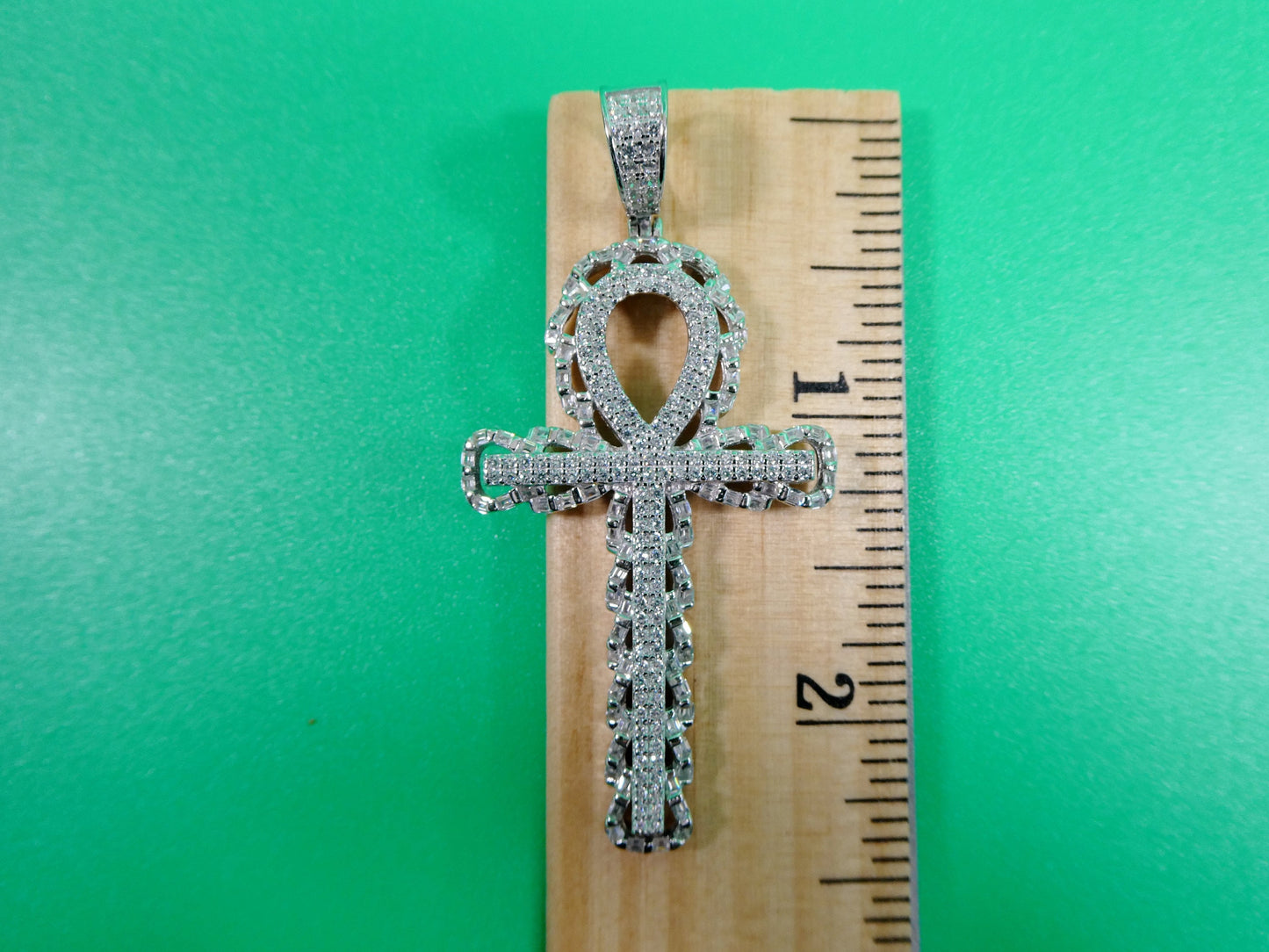 14k white gold color tone large cross charm pendent over real 925 sterling silver