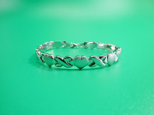 Sterling Silver XOXO Heart Bracelet - 14k White Gold Finish
