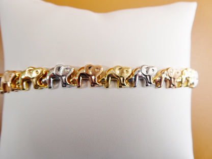 Tri-Color Elephant Bracelet: 14k Gold Tone, Sterling Silver
