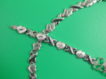 Sterling Silver XOXO Necklace Bracelet Set - 14k White Gold Tone