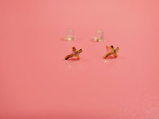 10k real solid yellow gold cross push post earrings