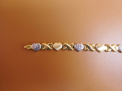 Sterling Silver XOXO Heart Bracelet: 14k Gold Finish